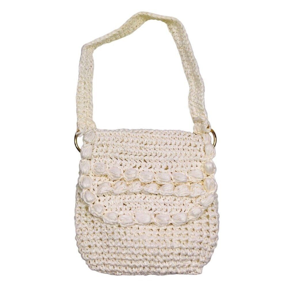 Vintage 70s Pocketbook Ivory Macrame Purse Crochet Shoulder Bag Boho